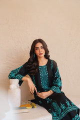 Premium Stone Linen Winter Embroidered Long Shirt with Embroidered Plazo – 2 Piece