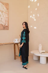 Premium Stone Linen Winter Embroidered Long Shirt with Embroidered Plazo – 2 Piece