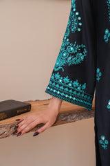 Premium Stone Linen Winter Embroidered Long Shirt with Embroidered Plazo – 2 Piece