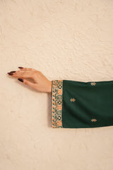 Premium Stone Linen Winter Embroidered Long Shirt with Plain Trouser – 2 Piece