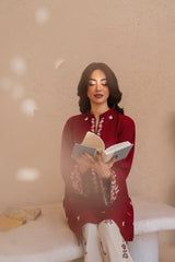 Stone Linen Embroidered Shirt with Farshi Salwar 2 Piece