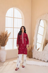 Stone Linen Embroidered Shirt with Farshi Salwar 2 Piece