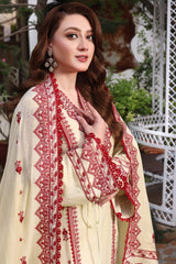 Stone Linen Embroidered Long Length 3 Piece Suit