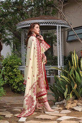 Stone Linen Embroidered Long Length 3 Piece Suit
