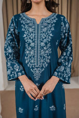 Stone Linen Embroidered Kurta Farshi 3 Piece Suit