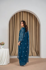 Stone Linen Embroidered Kurta Farshi 3 Piece Suit