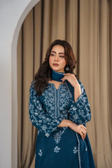 Stone Linen Embroidered Kurta Farshi 3 Piece Suit