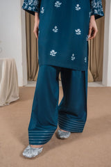 Stone Linen Embroidered Kurta Farshi 3 Piece Suit