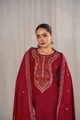 Stone Linen Embroidered Short Shirt 3 Piece Suit