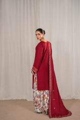 Stone Linen Embroidered Short Shirt 3 Piece Suit