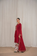 Stone Linen Embroidered Short Shirt 3 Piece Suit