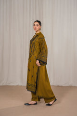 Dhanak Embroidered Long Length 3 Piece Suit