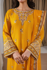 Stone Linen Sequence Embroidered Shirt Plazo 3 Piece Suit