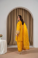 Stone Linen Sequence Embroidered Shirt Plazo 3 Piece Suit