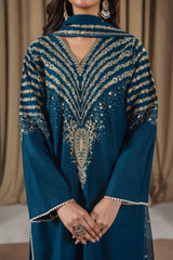 Stone Linen Sequence Embroidered Shirt Plazo 3 Piece Suit