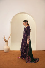 Stone Linen Long Shirt Heavy Embroidered Shawl 3 Piece Suit