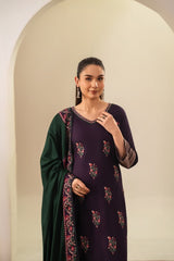Stone Linen Long Shirt Heavy Embroidered Shawl 3 Piece Suit