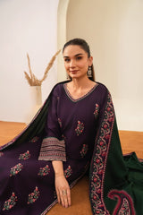 Stone Linen Long Shirt Heavy Embroidered Shawl 3 Piece Suit