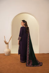 Stone Linen Long Shirt Heavy Embroidered Shawl 3 Piece Suit