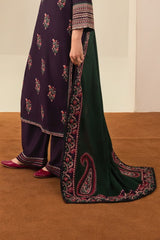 Stone Linen Long Shirt Heavy Embroidered Shawl 3 Piece Suit