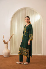 Stone Linen Long Shirt Embroidered 2 Piece Suit