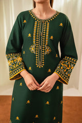 Stone Linen Long Shirt Embroidered 2 Piece Suit