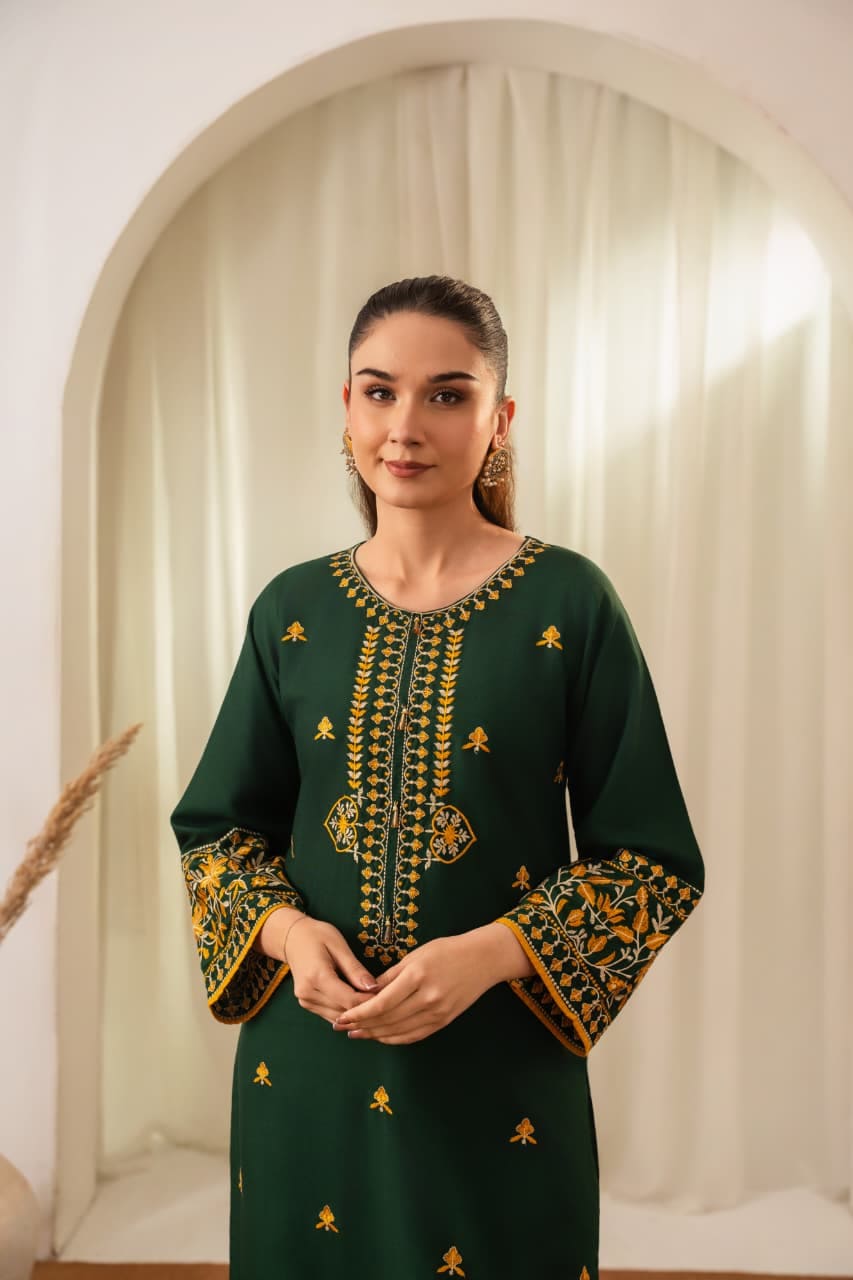 Stone Linen Long Shirt Embroidered 2 Piece Suit