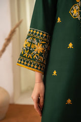 Stone Linen Long Shirt Embroidered 2 Piece Suit