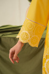 Stone Linen Cut Work Embroidered Short Kurta Farshi 3 Piece Suit
