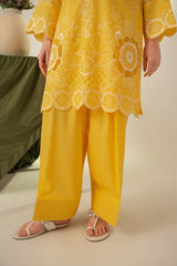 Stone Linen Cut Work Embroidered Short Kurta Farshi 3 Piece Suit