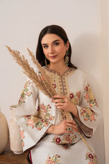 Stone Linen Heavy Embroidered Shirt Plazo 2 Piece Suit