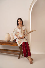 Stone Linen Heavy Embroidered Shirt Plazo 2 Piece Suit
