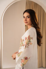 Stone Linen Heavy Embroidered Shirt Plazo 2 Piece Suit