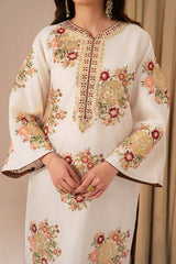 Stone Linen Heavy Embroidered Shirt Plazo 2 Piece Suit