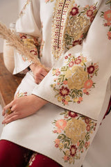 Stone Linen Heavy Embroidered Shirt Plazo 2 Piece Suit