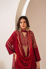 Stone Linen Sequence Embroidered Shirt Plazo 3 Piece Suit