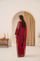 Stone Linen Sequence Embroidered Shirt Plazo 3 Piece Suit