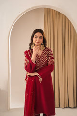Stone Linen Sequence Embroidered Shirt Plazo 3 Piece Suit