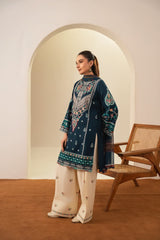 Stone Linen Embroidered Shirt Farshi 3 Piece Suit