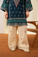 Stone Linen Embroidered Shirt Farshi 3 Piece Suit