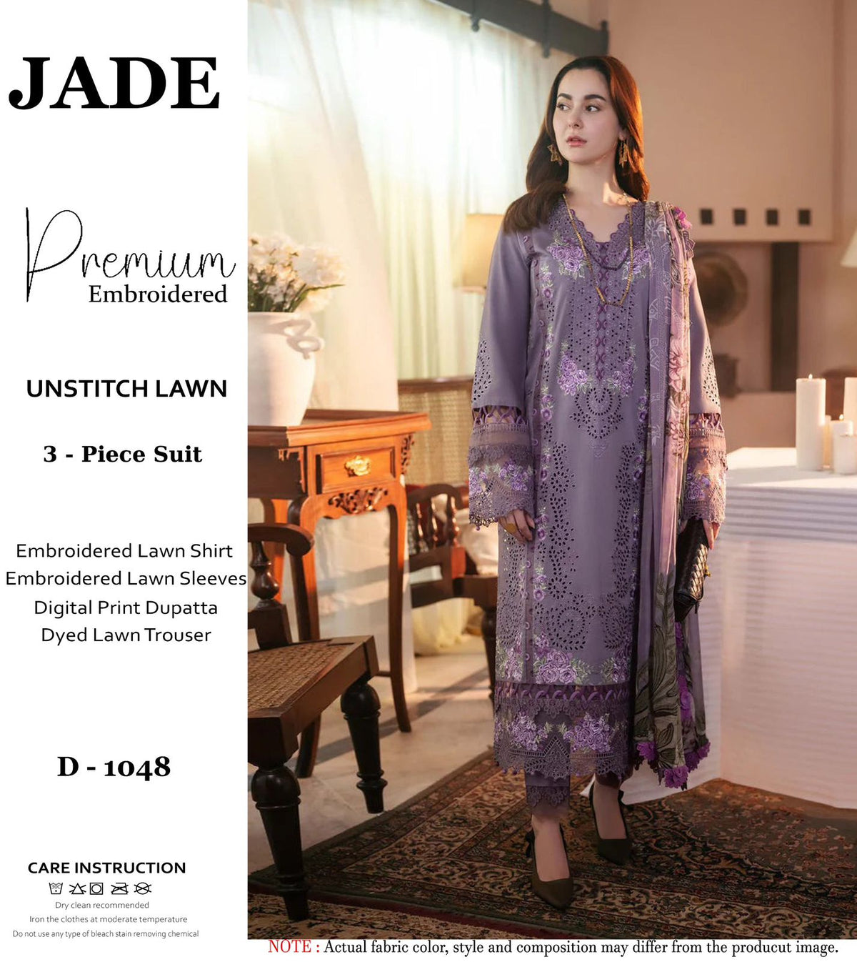 Jade Premium Lawn Unstitched Chikankari Embroidered Suit with Printed Monark Dupatta