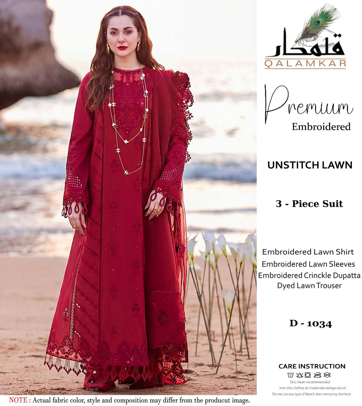 Qalamkar Premium Lawn Unstitched Chikankari Embroidered Suit with Crinkle Embroidered Dupatta