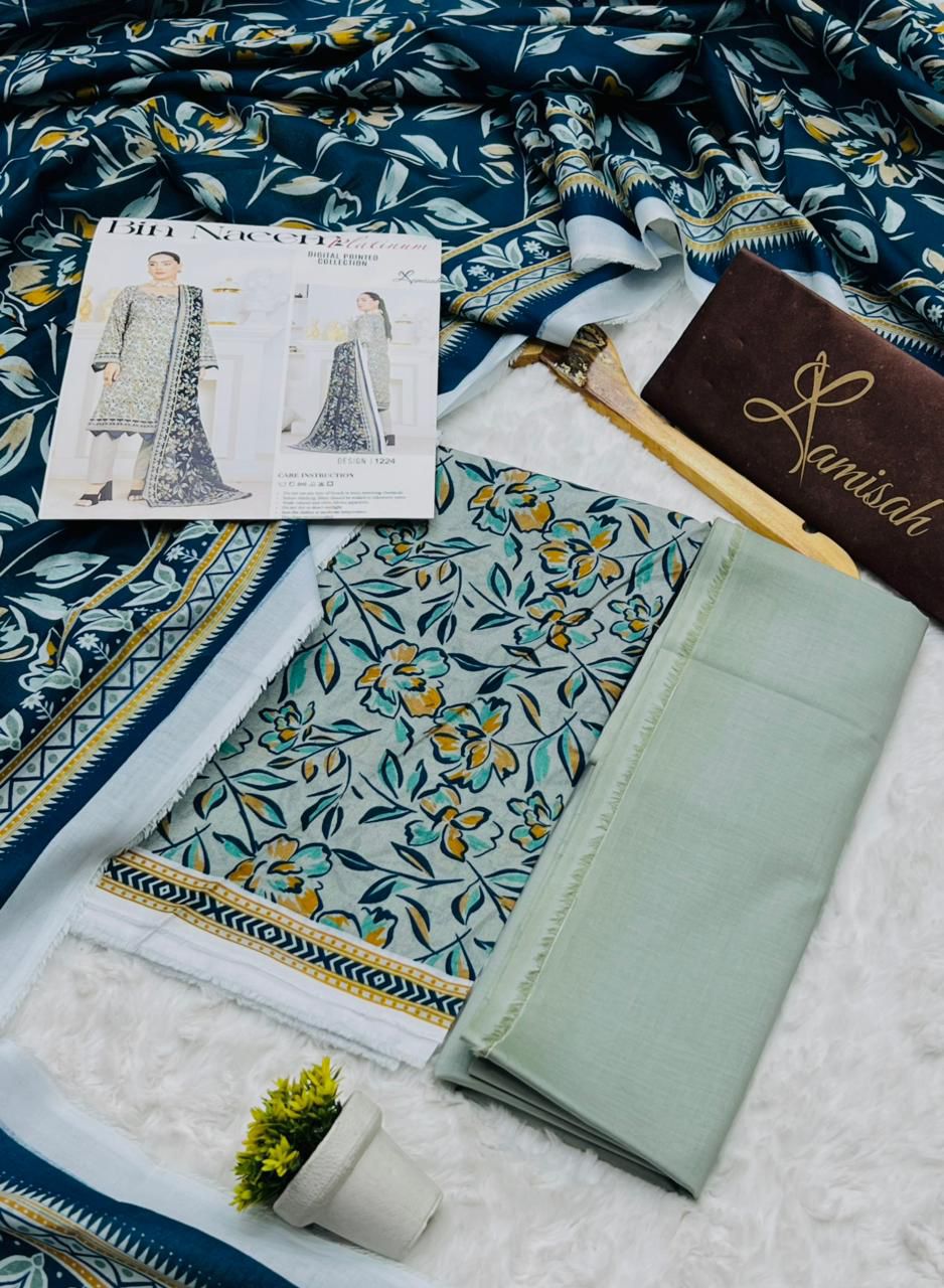 Bin Naeem Premium Printed Lawn 3 Piece Unstitched Suit