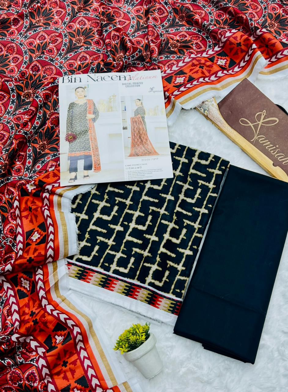 Bin Naeem Premium Printed Lawn 3 Piece Unstitched Suit