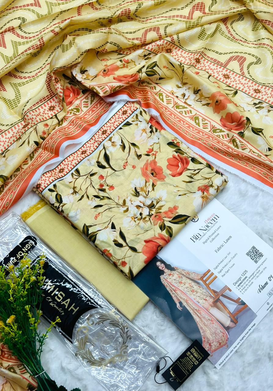 Bin Naeem Premium Printed Lawn 3 Piece Unstitched Suit