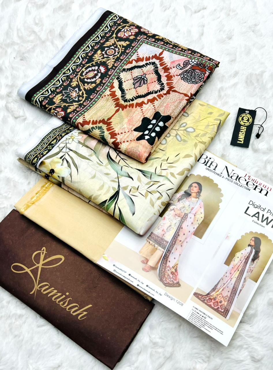 Bin Naeem Premium Printed Lawn 3 Piece Unstitched Suit
