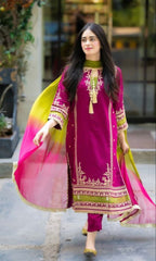 OMAL Lawn Cotton Heavy Embroidered 3 Piece Suit with Digital Bamber Dupatta