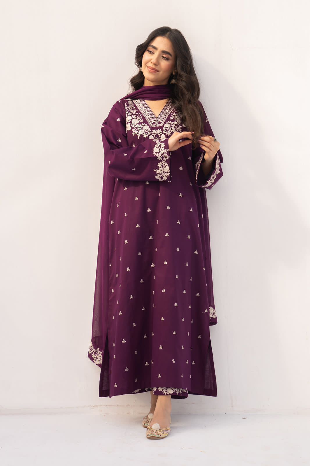 Premium Lawn Cotton Unstitched Suit with Bamber Embroidered Dupatta 3 Piece