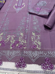 Jade Premium Lawn Unstitched Chikankari Embroidered Suit with Printed Monark Dupatta