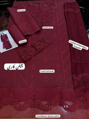 Qalamkar Premium Lawn Unstitched Chikankari Embroidered Suit with Crinkle Embroidered Dupatta